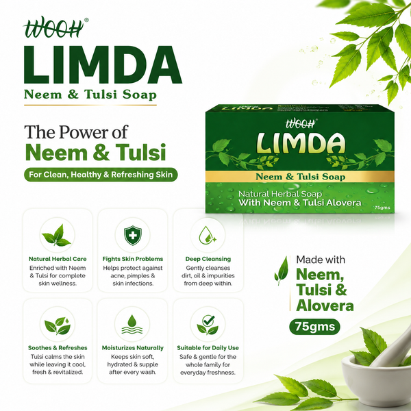 Wooh Limda Soap | Neem & Tulsi Soap | Herbal Personal Care Soap | Daily Skin Cleansing | 75g