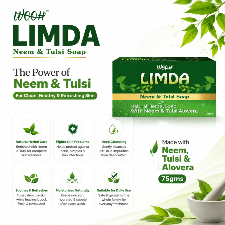 Wooh Limda Soap | Neem & Tulsi Soap | Herbal Personal Care Soap | Daily Skin Cleansing | 75g
