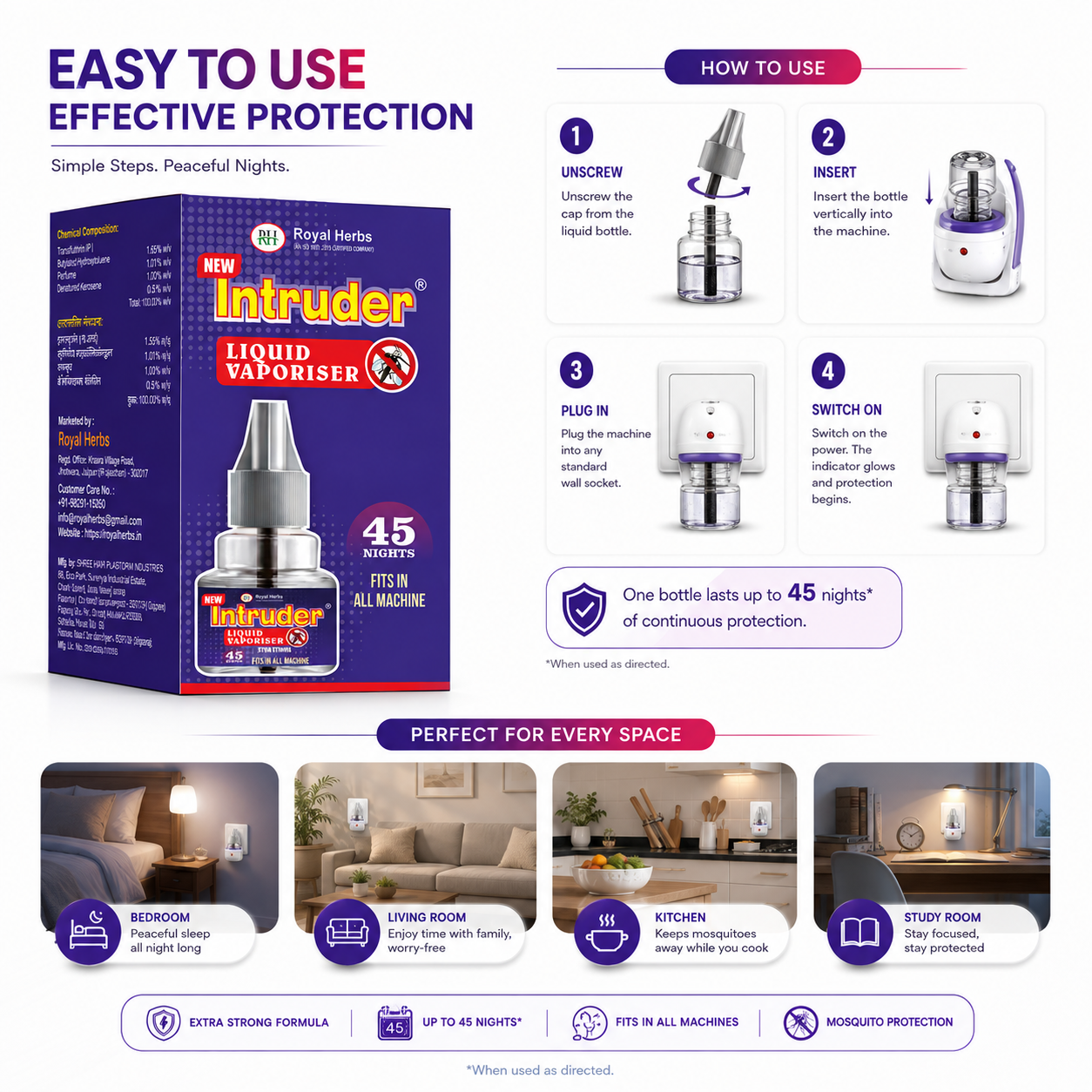 Intruder Liquid Vaporisor 45ml | 45 Nights | Extra Strong | Fits in All Machines | Mosquito Protection | Pest Control